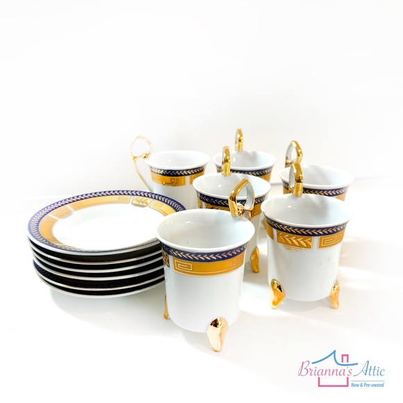 Yau Shing Laurel Shield Vintage Fine Porcelain Espresso/Demitasse Set 15 Piece - Picture 5 of 11